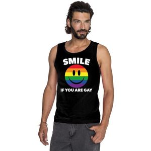 Regenboog emoticon Smile if you are gay mouwloos shirt/ tanktop zwart heren
