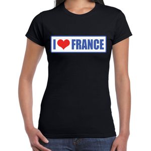 I love France / Frankrijk landen shirt met bordje in de kleuren van de Franse vlag zwart voor dames