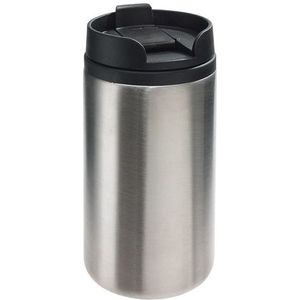 Thermosbeker/warmhoudbeker metallic zilver 290 ml - Thermo koffie/thee isoleerbekers dubbelwandig met schroefdop