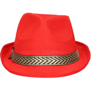 Fiestas Guirca Carnaval verkleed Trilby/gangster hoedje - rood - polyester - heren/dames