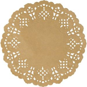 10x Placemats bruin/naturel 35 cm met kanten uitsnede