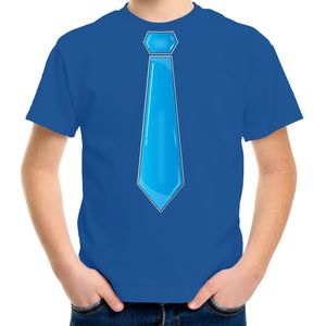 Bellatio Decorations Verkleed t-shirt voor kinderen - stropdas - blauw - jongen- carnaval/themafeest