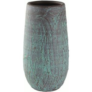 Hoge bloempot/plantenpot vaas van keramiek in de kleur antiek brons/groen met diameter 17 cm en hoogte 30 cm