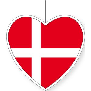 Denemarken vlag hangdecoratie hartjes vorm karton 28 cm