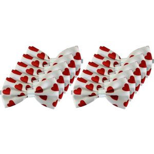 10x Witte vlinderstrikjes met rode hartjes 13 cm voor dames/heren