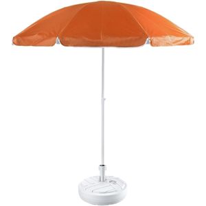 Oranje strand/tuin basic parasol van nylon 200 cm + parasolvoet wit