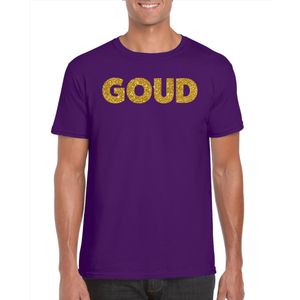 Bellatio Decorations feest t-shirt voor heren goud - glitter tekst - foute party/carnaval - paars