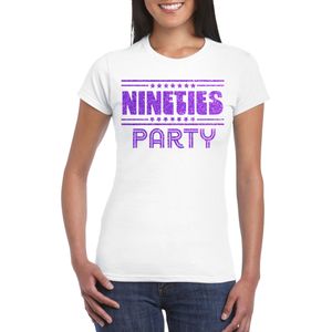 Bellatio Decorations Verkleed T-shirt voor dames - nineties party - wit - paars glitter - themafeest