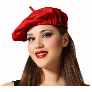 Atosa Carnaval verkleed hoed/baret in Franse stijl - rood - heren/dames - Frankrijk thema
