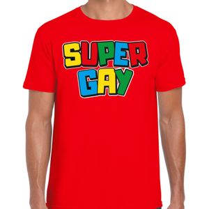 Bellatio Decorations Gay Pride T-shirt voor heren - super gay - rood - pride - regenboog - LHBTI