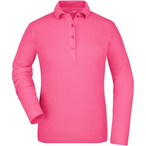 Roze dames poloshirt met lange mouw