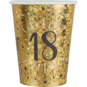Santex Verjaardag feest bekertjes leeftijd - 10x - 18 jaar - goud - karton - 270 ml
