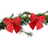 House of Seasons kerst ornamenten strikjes 2x- rood -12 x 13 cm