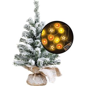 Mini kerstboom - besneeuwd - met sport thema verlichting - H45 cm