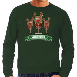 Bellatio Decorations Foute Kersttrui/sweater heren - winedeer - groen - wijn - rendier - Rudolf