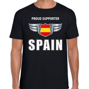 Spanje landen shirt zwart met Proud supporter Spain songfestival bedrukking voor heren
