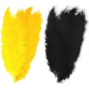 4x stuks grote veer/struisvogelveren 2x geel en 2x zwart van 50 cm
