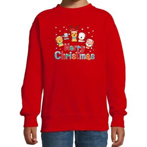 Rode kersttrui / kerstkleding dierenvriendjes Merry christmas voor kinderen