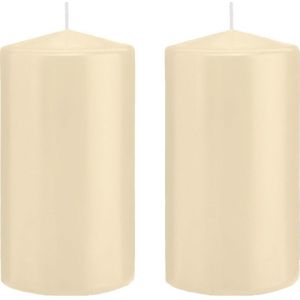 2x Cremewitte cilinderkaarsen/stompkaarsen 8 x 15 cm 69 branduren - Geurloze kaarsen - Woondecoraties