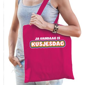 Bellatio Decorations Gay Pride tas voor dames - kusjesdag - fuchsia roze - katoen - 42x38 cm - LHBTI