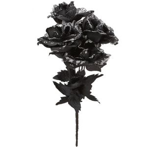 Halloween accessoires bloemen - zwarte rozen met blaadjes - 35 cm