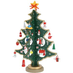Christmas Decoration kleine decoratie kerstboom - hout - groen - 26 cm