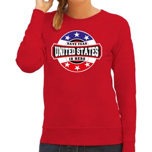 Have fear United States / Amerika is here supporter trui / kleding met sterren embleem rood voor dames