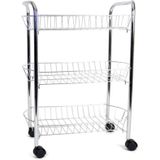 Set van 2x stuks verchroomde keuken trolleys met manden op wielen 50 x 26 x 63 cm - Keuken/badkamer rekje van metaal