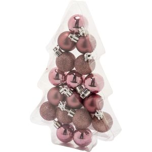 17x stuks kleine kunststof kerstballen roze 3 cm mat/glans/glitter
