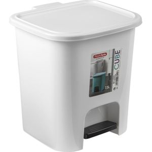 Afvalemmer/vuilnisemmer/pedaalemmer 7.5 liter met deksel en pedaal wit