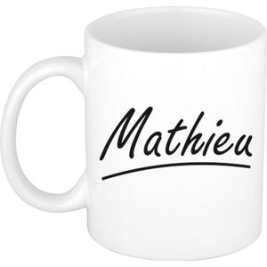 Mathieu voornaam kado beker / mok sierlijke letters - gepersonaliseerde mok met naam