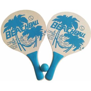 Beachball set Tropical - hout - blauw - strand speelset - kinderen/volwassenen