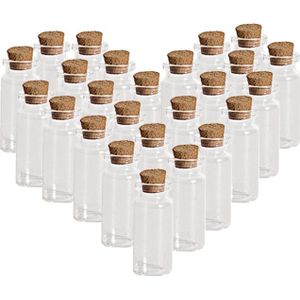 60x Kleine bruiloft bedankjes glazen flesjes met kurken dop 10 ml