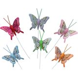 48x stuks decoratie vlinders op draad gekleurd - 5 cm