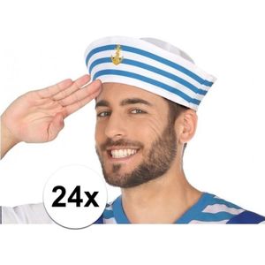 Wit/blauw matroos verkleed hoedjes 24 stuks