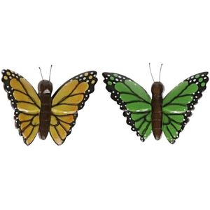 2 stuks Houten koelkast magneten in de vorm van een gele en groene vlinder