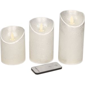 Set van 3x zilveren LED stompkaarsen met afstandsbediening - Woondecoratie - LED kaarsen - Elektrische kaarsen