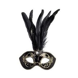 Venetiaanse glitter oogmaskers zwart met veren