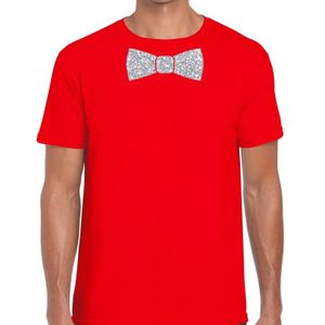 Vlinderdas t-shirt rood met zilveren glitter strikje heren