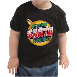 Peuter kerst shirt my friend Santa is the best voor meisje / jongen zwart