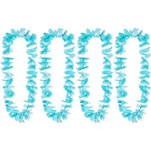 Boland Hawaii krans/slinger - 4x - Tropische kleuren turquoise blauw - Bloemen hals slingers