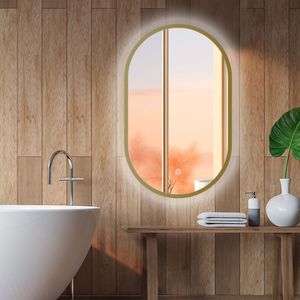 LED Spiegel - Ovaal - Goud Metalen Frame - 500x900mm - Indirecte Verlichting