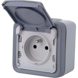 Legrand PLEXO spatwaterdicht stopcontact met klapdeksel - PENAARDE - tweepolig - enkelvoudig - IP55 - grijs