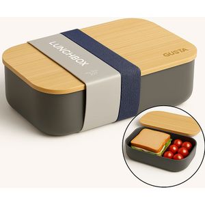 Gusta Lunchbox - Antraciet - Bamboe/Kunststof - Elastiek - 19,5X12X6,5cm