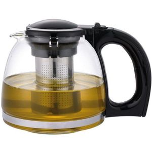 Michelino Glazen theepot 1,2L - Theefilter - Ergonomisch handgreep - Zwart