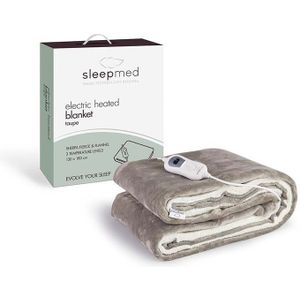 SleedMed Elektrische Knuffeldeken Taupe - Bovendeken - Warmtedeken - Fleece&Flanel - 180x130cm - 180min Timer