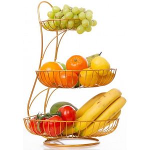 Fruitschaal - Fruitmand - Etagere - 3 etages - High-tea - Metaal - Goud