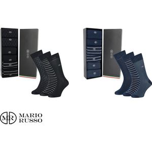 6 Mario Russo Premium Sokken - Giftbox - Sokken Heren - Happy Socks - Zwart of Navy - Maat 39-42 of 43-46