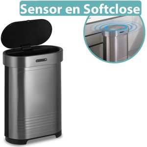 FlinQ Sensor Bin 60L Prullenbak – RVS – Automatisch met Softclose Deksel
