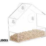 Jonska Transparant vogelhuisje - vogelhuisje met voerbak - Zuignappen - Acryl